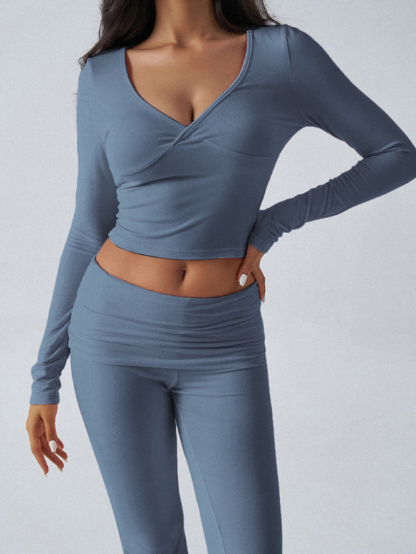 Yoga Wear Slim Fit Sports Knit Long Sleeve Pants Two-Piece Set - Rokkaku 18 online shop