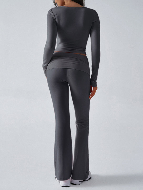 Yoga Wear Slim Fit Sports Knit Long Sleeve Pants Two-Piece Set - Rokkaku 18 online shop
