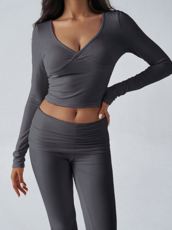 Yoga Wear Slim Fit Sports Knit Long Sleeve Pants Two-Piece Set - Rokkaku 18 online shop