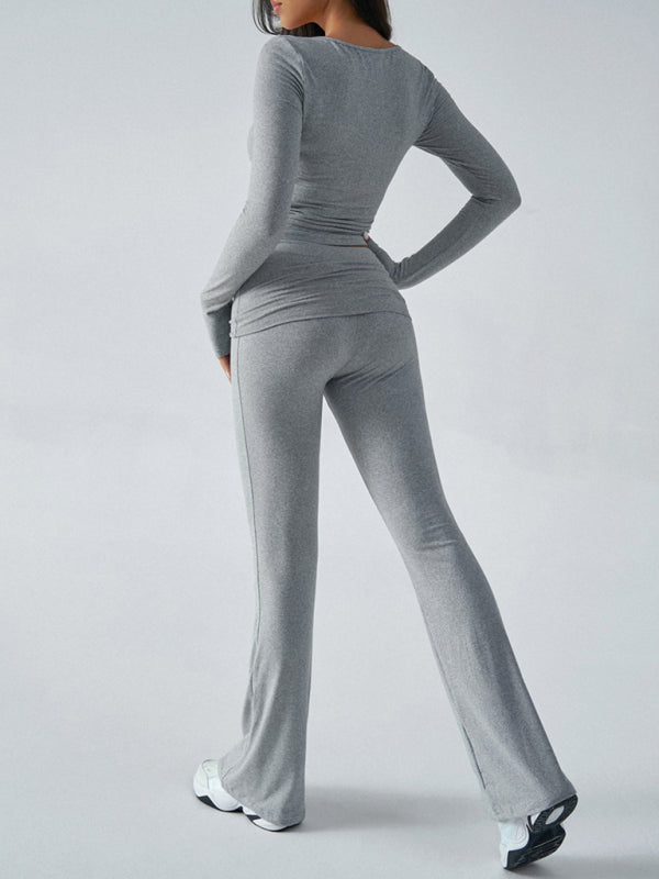 Yoga Wear Slim Fit Sports Knit Long Sleeve Pants Two-Piece Set - Rokkaku 18 online shop