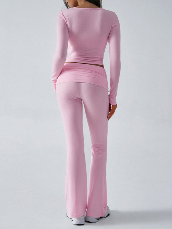 Yoga Wear Slim Fit Sports Knit Long Sleeve Pants Two-Piece Set - Rokkaku 18 online shop