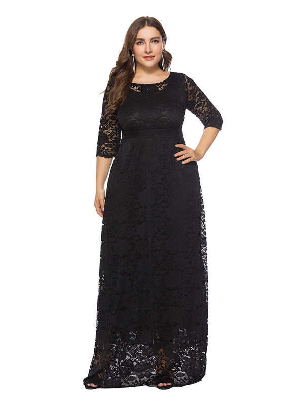 Plus size women's new elegant lace dress