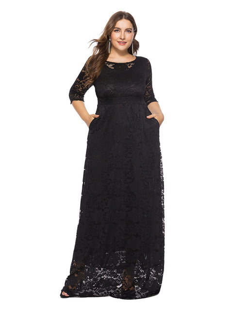 Plus size women's new elegant lace dress