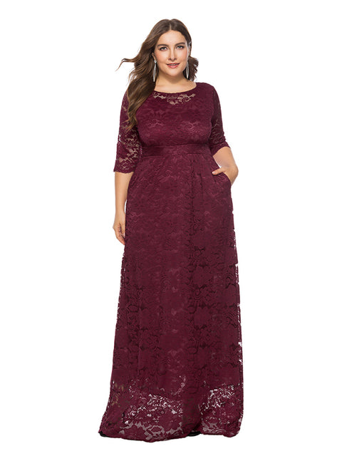 Plus size women's new elegant lace dress