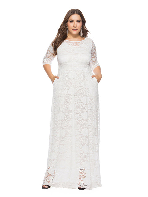 Plus size women's new elegant lace dress