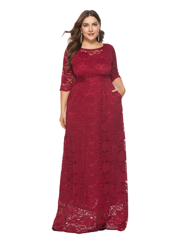 Plus size women's new elegant lace dress