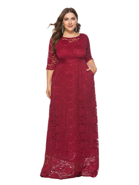 Plus size women's new elegant lace dress