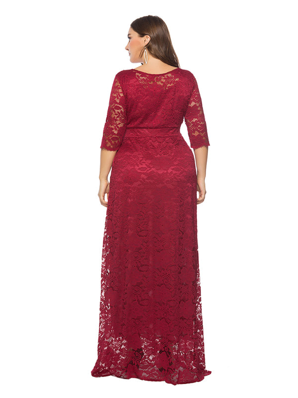 Plus size women's new elegant lace dress