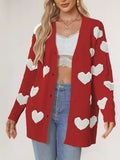Valentine's Day Heart Knitted Midi Jacket V-Neck Button Cardigan - Rokkaku 18 online shop