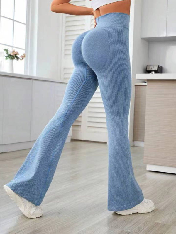 Cross Waist Threaded Flared Seamless Yoga Pants - Rokkaku 18 online shop