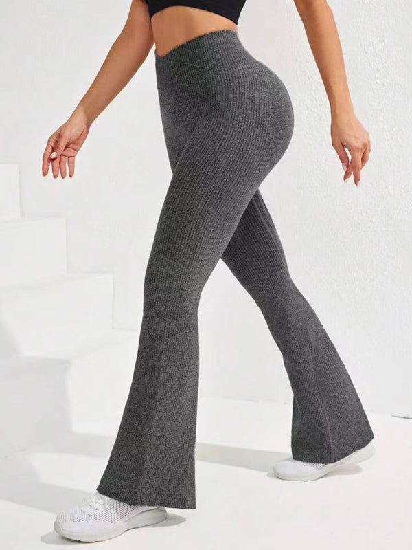 Cross Waist Threaded Flared Seamless Yoga Pants - Rokkaku 18 online shop