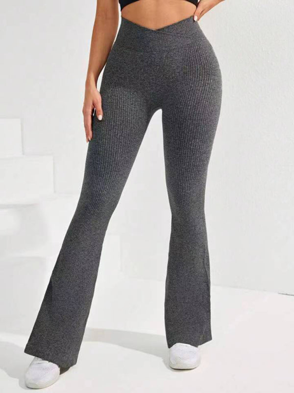 Cross Waist Threaded Flared Seamless Yoga Pants - Rokkaku 18 online shop