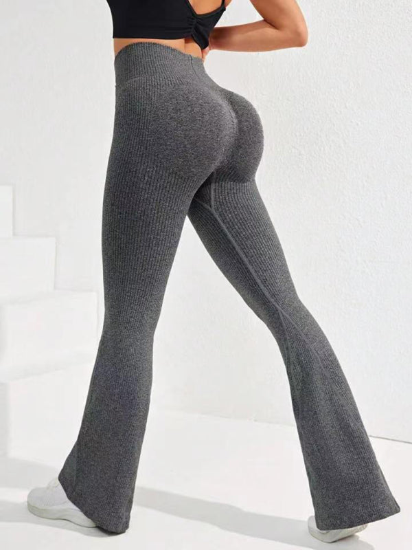 Cross Waist Threaded Flared Seamless Yoga Pants - Rokkaku 18 online shop