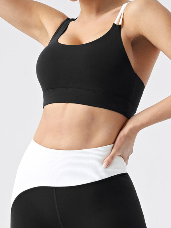 Eco-friendly recycled fabric contrast color yoga vest with chest pad - Rokkaku 18 online shop