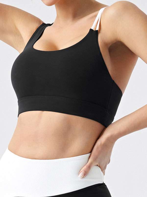 Eco-friendly recycled fabric contrast color yoga vest with chest pad - Rokkaku 18 online shop