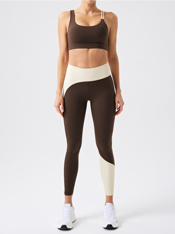 Eco-friendly recycled fabric contrast color yoga vest with chest pad - Rokkaku 18 online shop