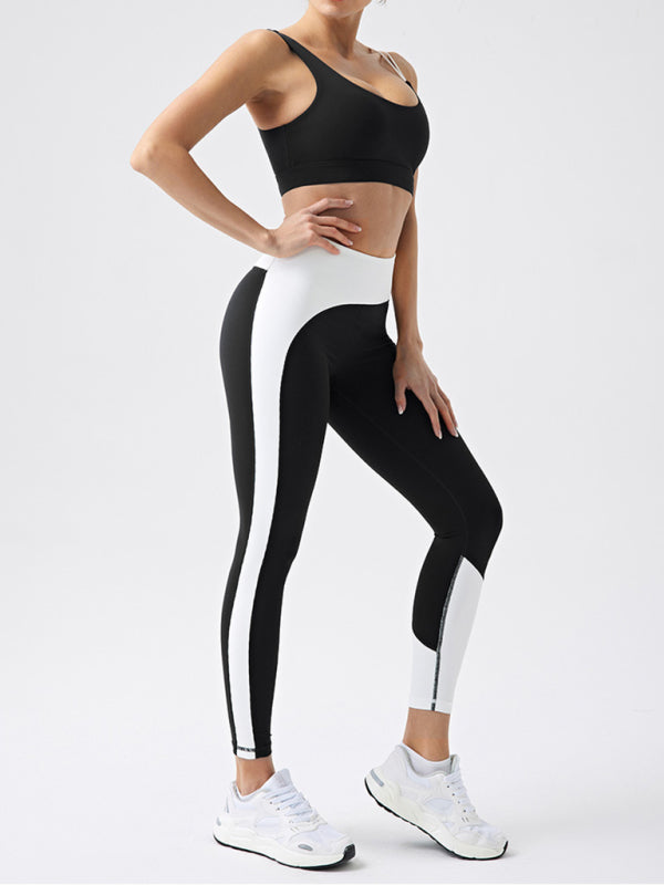 Eco-friendly recycled fabric contrast color yoga pants outdoor running and fitness leggings - Rokkaku 18 online shop