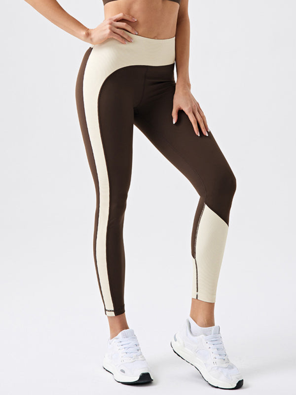 Eco-friendly recycled fabric contrast color yoga pants outdoor running and fitness leggings - Rokkaku 18 online shop