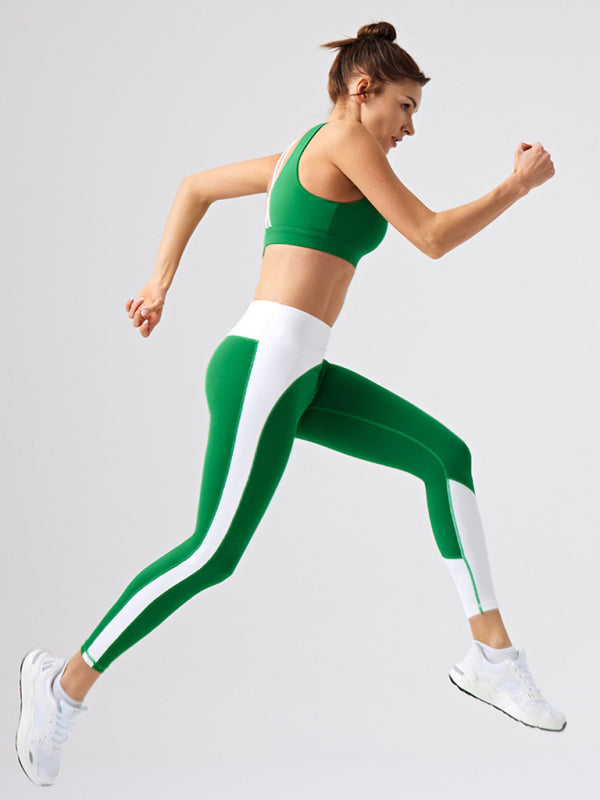 Eco-friendly recycled fabric contrast color yoga pants outdoor running and fitness leggings - Rokkaku 18 online shop