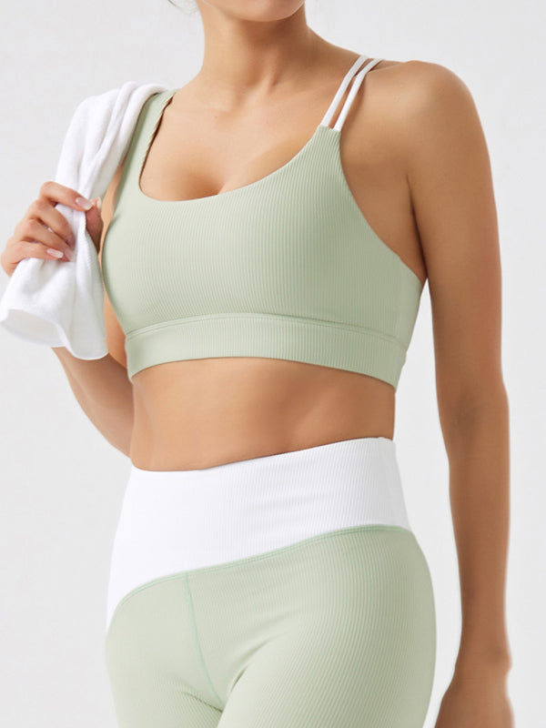 Environmentally friendly recycled fabric light color contrast yoga vest with chest pad - Rokkaku 18 online shop
