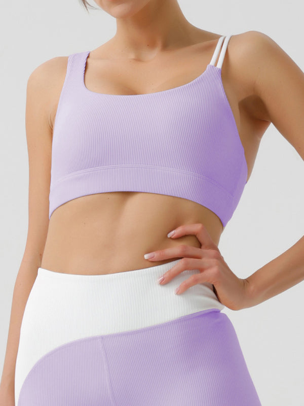 Environmentally friendly recycled fabric light color contrast yoga vest with chest pad - Rokkaku 18 online shop