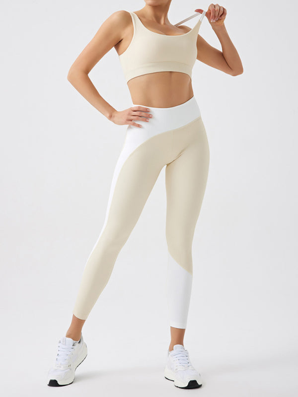 Environmentally friendly recycled fabric light color contrast yoga pants outdoor running fitness leggings - Rokkaku 18 online shop