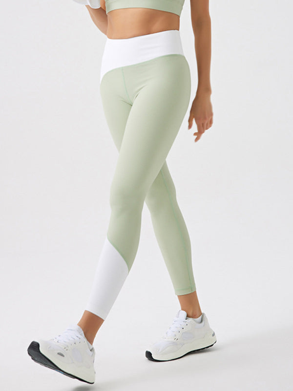 Environmentally friendly recycled fabric light color contrast yoga pants outdoor running fitness leggings - Rokkaku 18 online shop