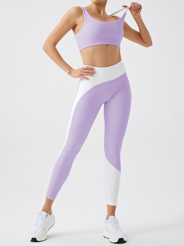 Environmentally friendly recycled fabric light color contrast yoga pants outdoor running fitness leggings - Rokkaku 18 online shop