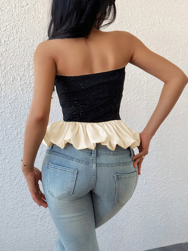 Contrast color bud tube top