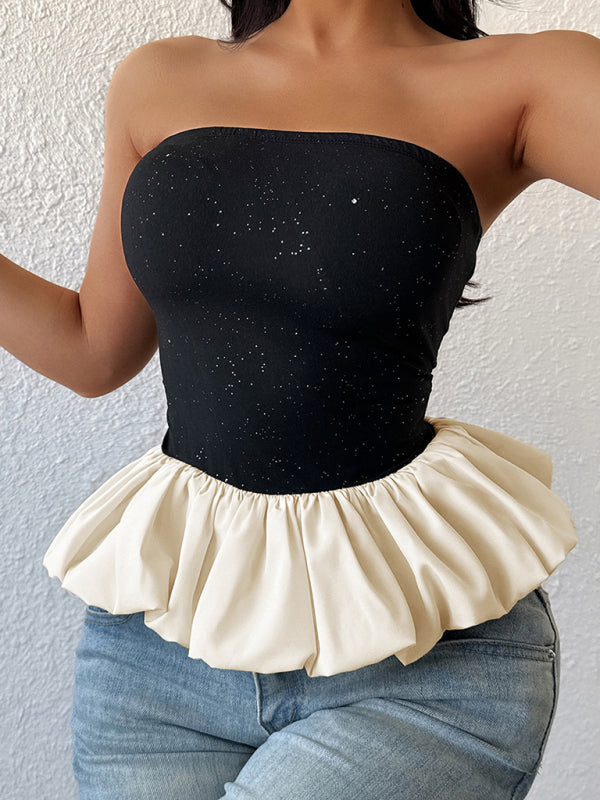 Contrast color bud tube top