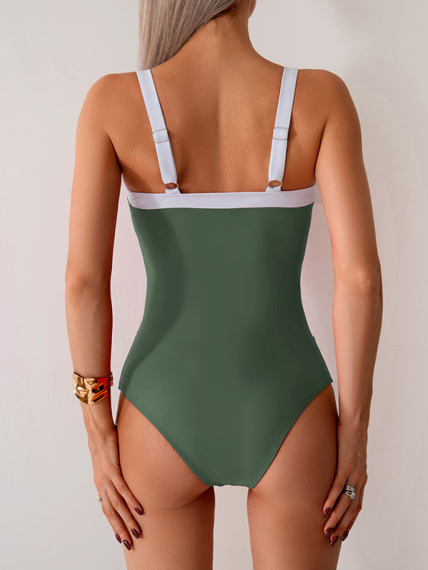 Contrast color one-piece swimsuit sexy bikini