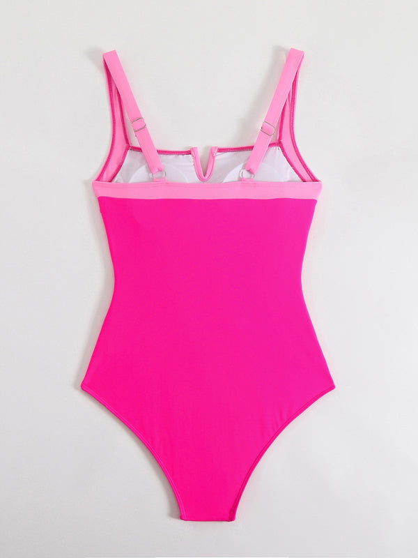 Contrast color one-piece swimsuit sexy bikini
