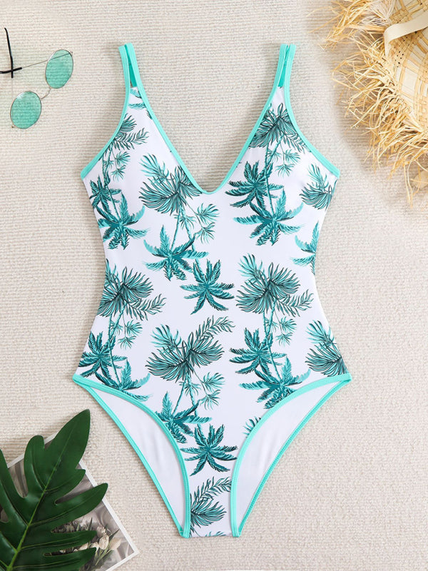 Floral Print Sexy Sports One-Piece Swimsuit Bikini