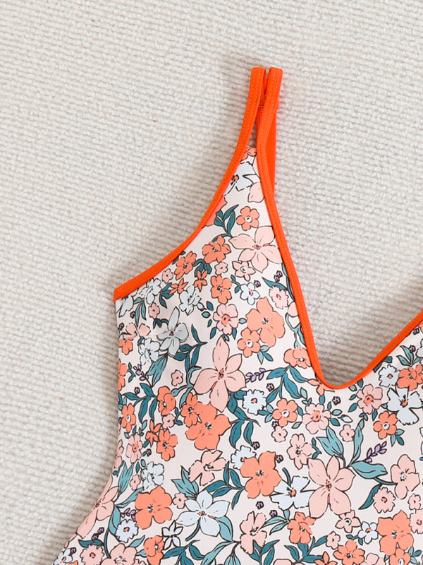 Floral Print Sexy Sports One-Piece Swimsuit Bikini