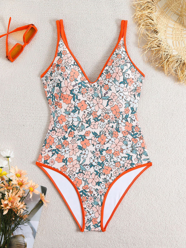 Floral Print Sexy Sports One-Piece Swimsuit Bikini
