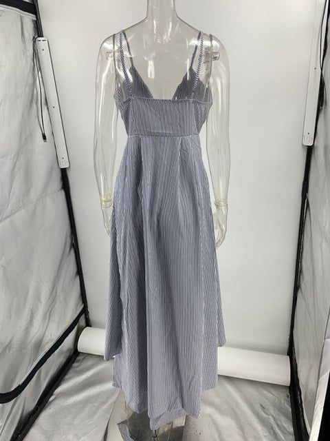 Fashion sleeveless striped camisole top with striped trousers two-piece set