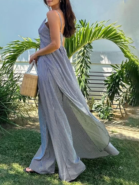 Fashion sleeveless striped camisole top with striped trousers two-piece set