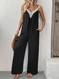 Sleeveless casual lace stitching suspenders wide-leg jumpsuit - Rokkaku 18 online shop
