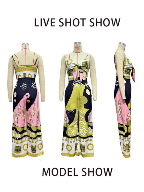 Fashion digital printed chest strap jumpsuit