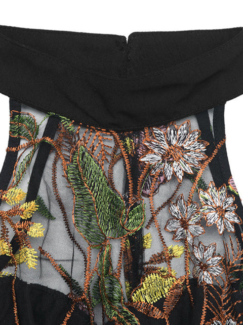 Sleeveless See-through Women's Halter Neck Sleeveless Lace Embroidery Splicing Wide Leg Jumpsuit