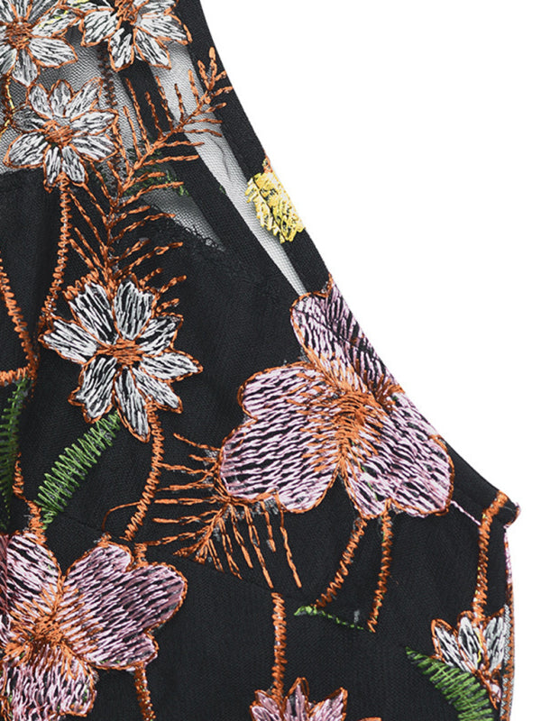 Sleeveless See-through Women's Halter Neck Sleeveless Lace Embroidery Splicing Wide Leg Jumpsuit - Rokkaku 18 online shop