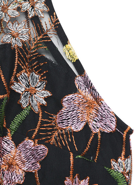 Sleeveless See-through Women's Halter Neck Sleeveless Lace Embroidery Splicing Wide Leg Jumpsuit