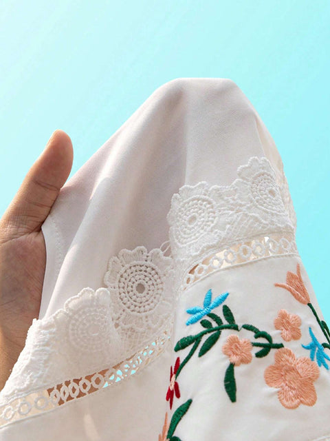 Lace embroidered plant round neck sleeveless hollow chiffon shirt