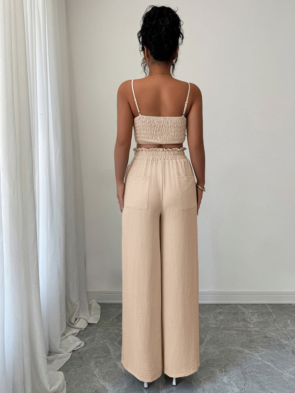 Suspender vest wide-leg pants two-piece set