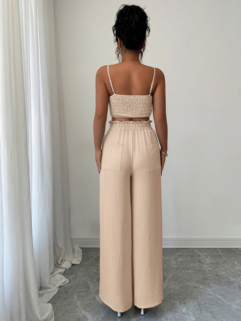 Suspender vest wide-leg pants two-piece set
