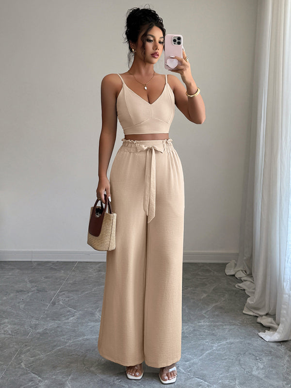 Suspender vest wide-leg pants two-piece set