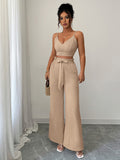 Light beige suspender vest wide-leg pants two-piece suit