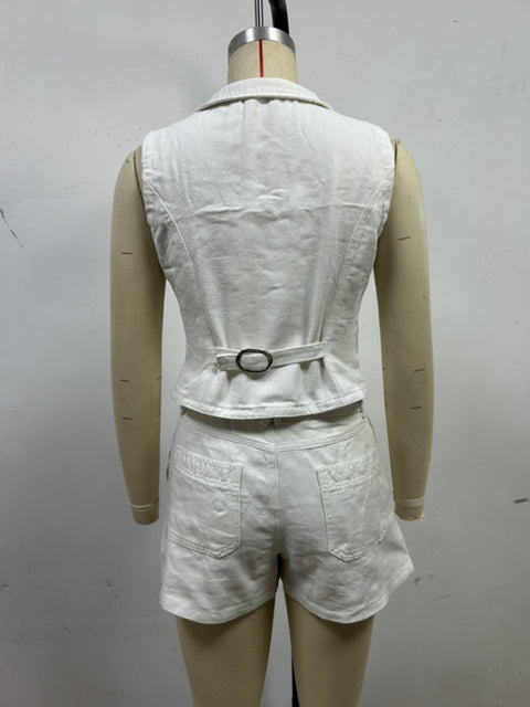 Ladies new denim jacket vest shorts set