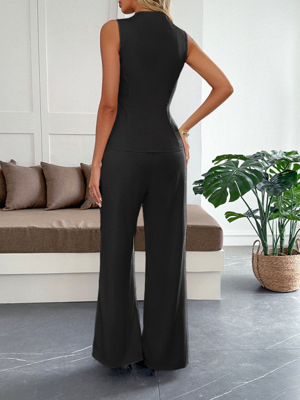 Simple style vest straight trousers two-piece set
