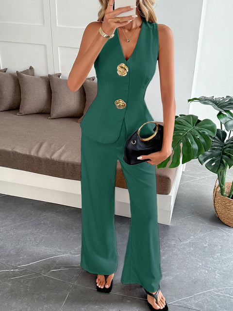 Simple style vest straight trousers two-piece set